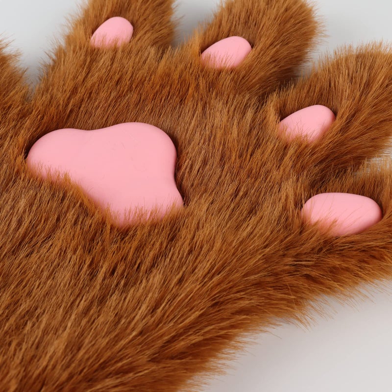 HAOAN Wolf Paw Gloves Faux Fur Cat Fingerless Mittens Winter Warm Cosplay Halloween Fancy Party Costume Accessories (gray01) - Image 4